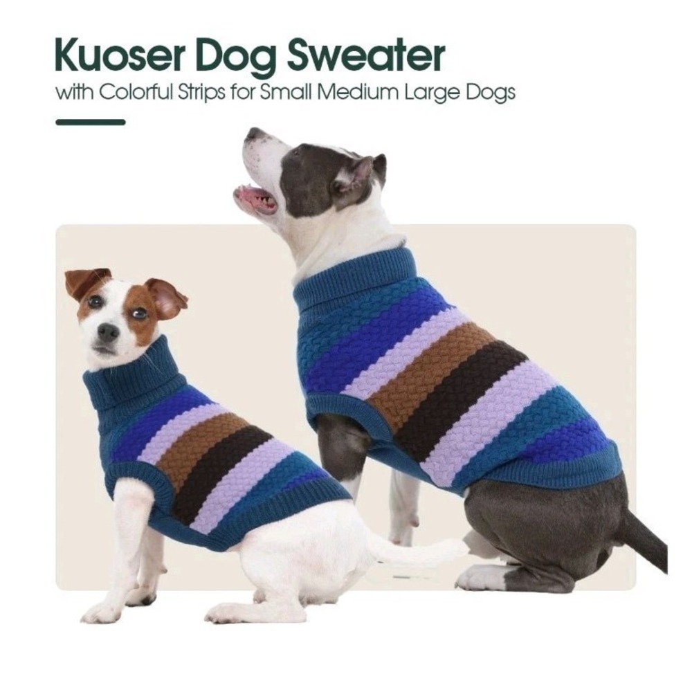 Kuoser Dog Sweater‎ XLARGE Multi color Cable Knit Turtleneck Winter Pet Cozy.